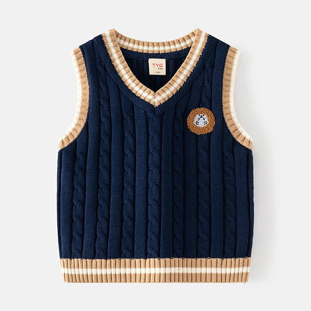 Kids Boys Sweater Stripe Sleeveless V Neck Outdoor Fashion Navy Blue Fall Clothes 3-7 Years