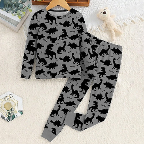 Boys 3D Dinosaur Pajama Set Long Sleeve 3D Print Fall Winter Active Cool Daily Polyester Kids 3-12