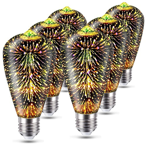 6PCS 3D Firework Light Bulb ST64 LED Bulb 5W E27 E26 RGB Fairy Star Shine Decor Bulb Party