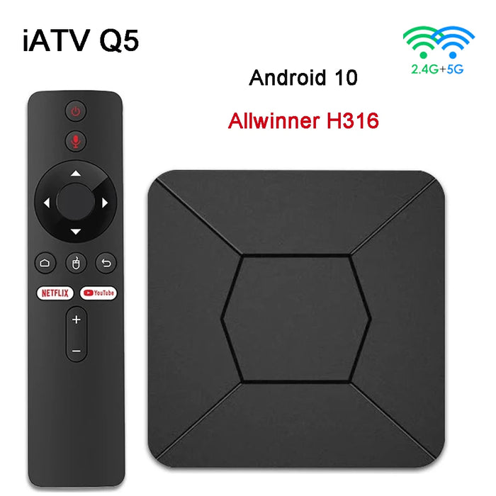 iATV Q5 Android10.0 TV Box Allwinner H316 BT5.0 4K HD 2.4G/5G Dual WiFi Smart Set Top Box