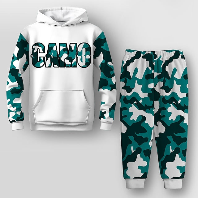 Boys 3D Graphic Letter Camouflage Hoodie & Pants Hoodie Set Clothing Set Long Sleeve