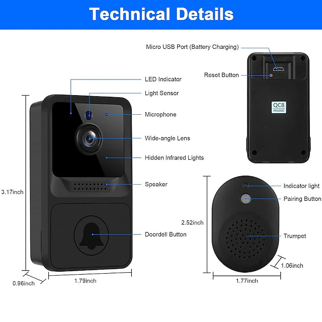 Wireless Doorbell Camera with Ringtone WiFi Video Doorbell - Home