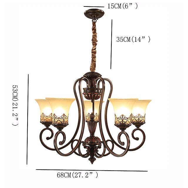 5-Light 68 cm Candle Style Chandelier Metal Glass Painted Finishes Vintage 110-120V / 220-240V / E26 / E27