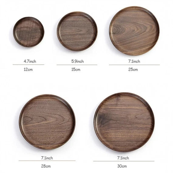 wholesale wooden round plate japanese black walnut round plate cake dessert solid wood tray wooden plate