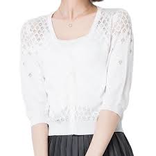 Women's Cardigan Sweater Jumper Crochet Knit Hollow Out Button Solid Color