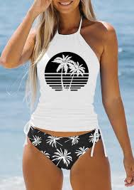 Women's Swimwear Tankini 2 Piece Normal Swimsuit 2 Piece Printing Palm Tree