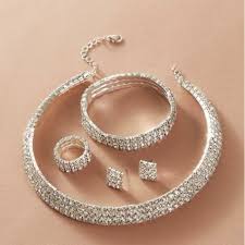Bridal Jewelry Sets 5 sets Stainless Steel Rings 1 Necklace 1 Bracelet Earrings