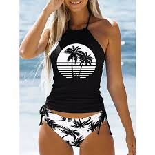Women's Swimwear Tankini 2 Piece Normal Swimsuit 2 Piece Printing Palm Tree