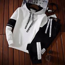 Men's Tracksuit Sweatsuit Jogging Suits Black White Hooded Letter Patchwork 2 Piece Sports & Outdoor