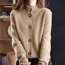 Women's Cardigan Sweater Jumper Knit Button Knitted Pure Color Stand Collar Basic Stylish