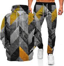 Men's Tracksuit Hoodies Set Green Blue Yellow Coffee Gray Hooded Graphic Color Block