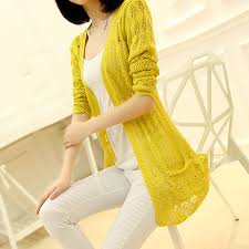 Women's Cardigan Sweater Jumper Crochet Knit Tunic Hollow Out Pocket Solid Color