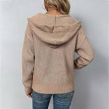 Women's Cardigan Sweater Jumper Crochet Knit Knitted Pure Color Hooded Stylish