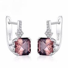 Women's Clear Brown Morganite Stud Earrings Fine Jewelry Geometrical Precious Stylish Simple