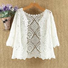 Women's Cardigan Sweater Jumper Crochet Knit Embroidered Hole Solid Color