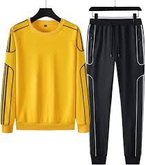 Men's Sweatshirt Tracksuit Sweatsuit Black White Yellow Gray Crew Neck Stripes Drawstring 2 Piece Sports & Outdoor