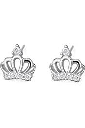 925 sterling silver plated vintage cubic zirconia crown womens stud earrings,8mm