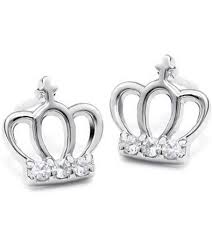 925 sterling silver plated vintage cubic zirconia crown womens stud earrings,8mm