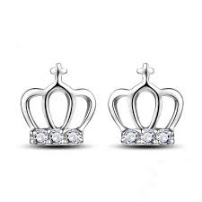 925 sterling silver plated vintage cubic zirconia crown womens stud earrings,8mm