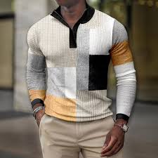 Men's Waffle Polo Shirt Outdoor Street Polo Collar Classic Long Sleeve