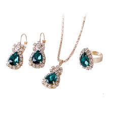 Jewelry Set 3pcs Rhinestone Alloy Rings Earrings Necklace Women's
