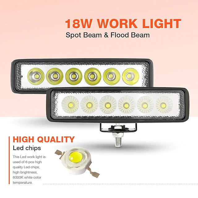 2Pcs/Lot 18W LED Work Light Bar Car Truck Boat Driving Lamp Off-road SUV