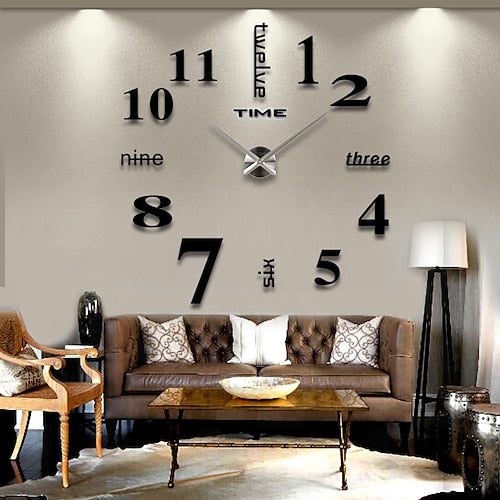 3D DIY Wall Clock Modern Frameless Large Arabic Numerals Clock Mirror Surface Wall Sticker