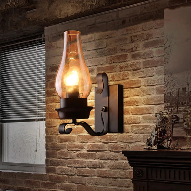 Wall Lamp Retro Vintage Rustic Glass Wall Scone for Bedroom Bedside Industrial