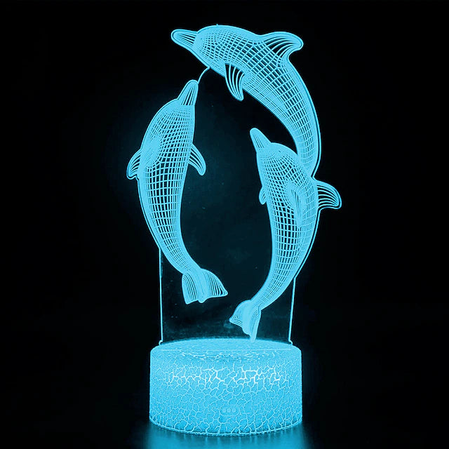 3D Dolphin Night Light 16 Colors Porpoise Bedside Lamp with Remote Control