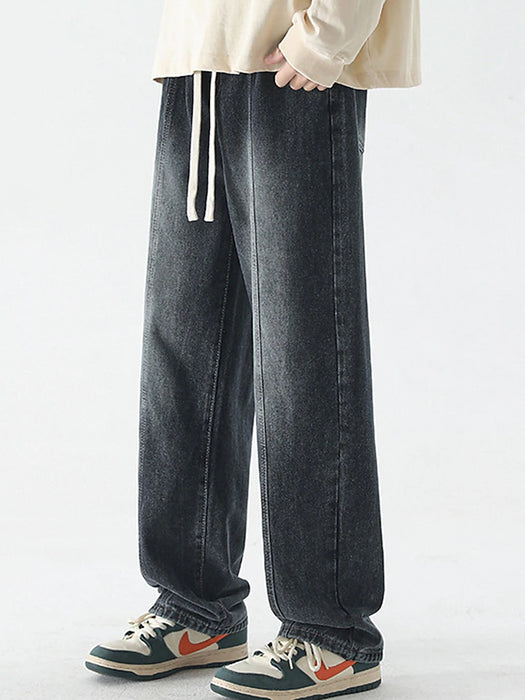 Men's Jeans Trousers Denim Pants Pocket Drawstring Elastic Waist Plain Comfort