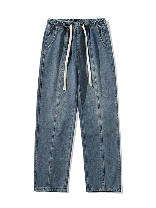 Men's Jeans Trousers Denim Pants Pocket Drawstring Elastic Waist Plain Comfort