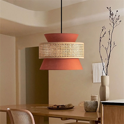 LED Pendant Light Rattan Chandelier Handmade Bamboo Art Hanging Lamp Kitchen Island Pendant