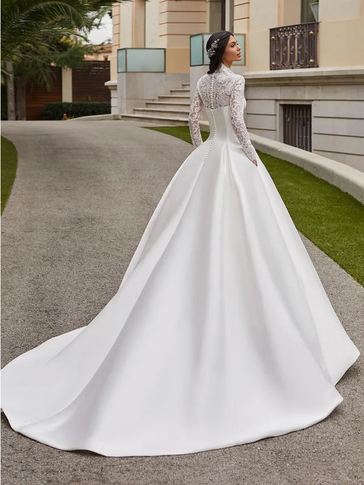 Engagement Formal Wedding Dresses Court Train A-Line Long Sleeve