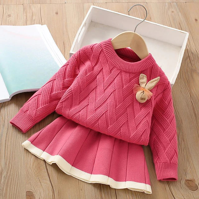 2 Pieces Toddler Girls' Solid Color Skirt & Sweater Set Long Sleeve
