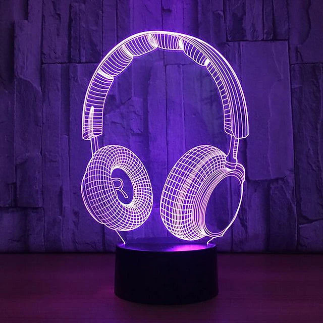 3D Illusion Headphone Headset Night Light 7 Colors Changing Nightlight for Bedroom