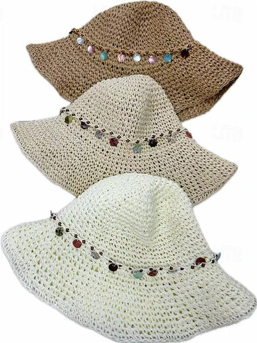 Boho Foldable Sun Hats Trendy Color Khaki Beige Cream Breathable