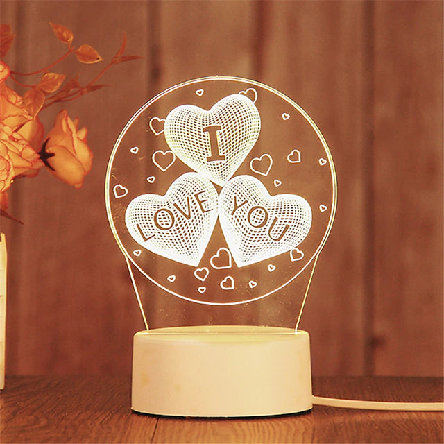 3D Acrylic LED Night Light USB Powered Guitar Bear Love Heart Shape
