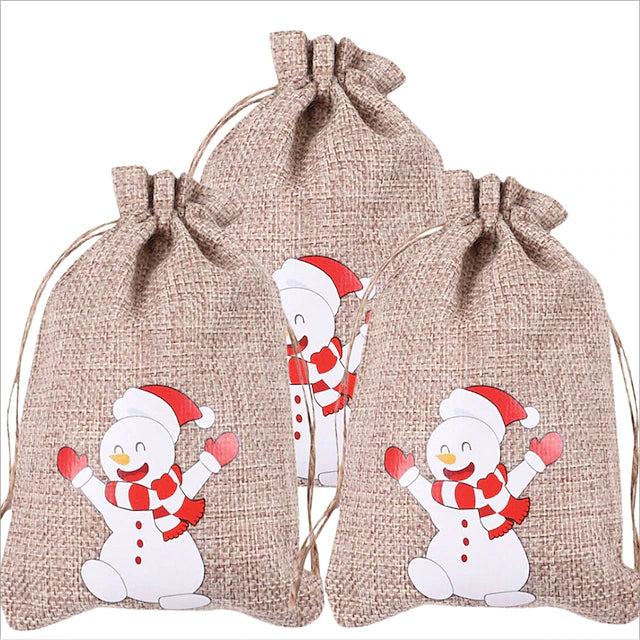 3 Pieces Sackcloth Christmas Gift Bag Christmas Jute Linen Bags Xmas