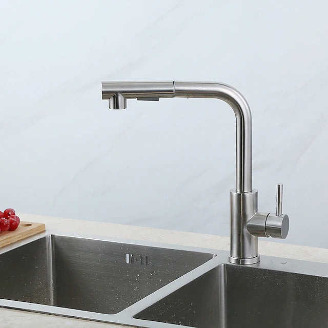 Kitchen Faucet,304 Stainless Steel Single Handle One Hole Nickel Brushed Pull-out / Pull-down