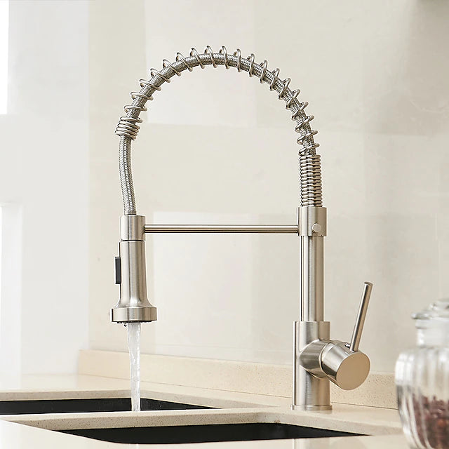 Kitchen Sink Mixer Faucet with Pull Out Sprayer, 360 swivel High Arc Single Handle Spring