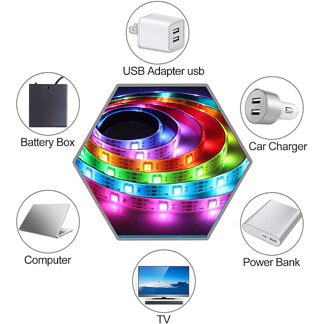 16.4ft 5m Dream Color USB LED Strip Light Backlight RGBIC Bluetooth APP Control Music