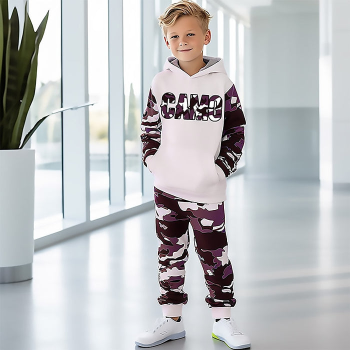 Boys 3D Graphic Letter Camouflage Hoodie & Pants Hoodie Set Clothing Set Long Sleeve