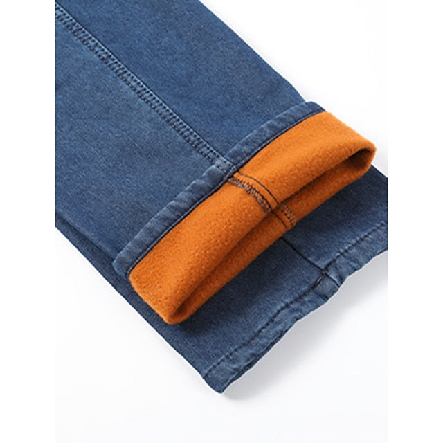 Men's Jeans Fleece Pants Trousers Denim Pants Pocket Plain Comfort Breathable Outdoor