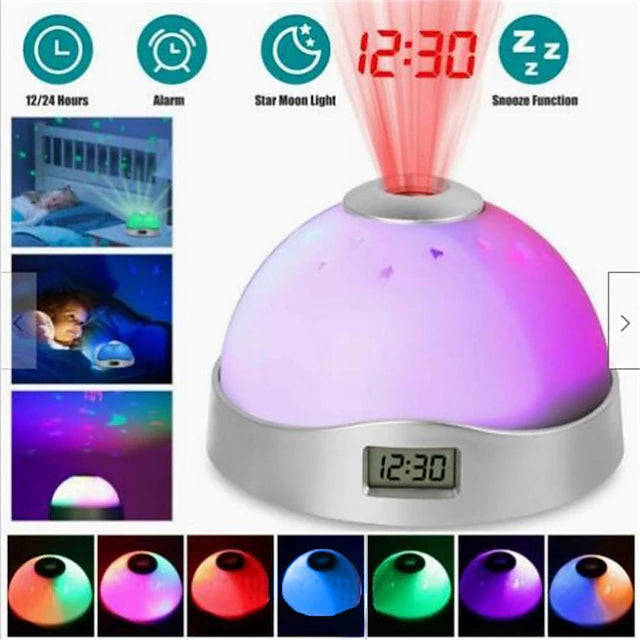 LED Projection Alarm Clock Night Light Starry Sky Star Digital 7 Color Changes