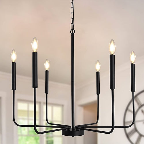 Chandelier 6-Light 26" Modern Metal Farmhouse Chandelier Wrought Iron Classic Candle Ceiling
