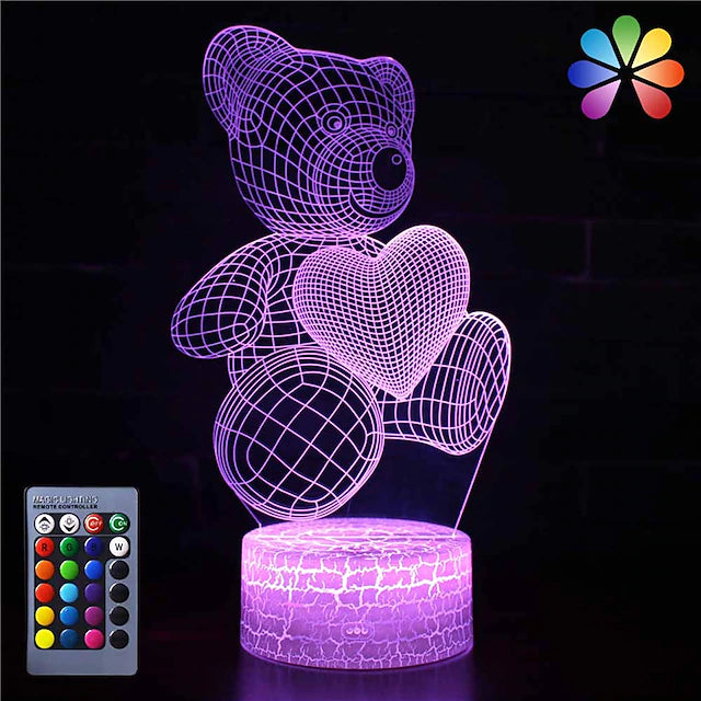 Bear 3D Night Light LED Illusion Lamp for Kids Touch Table Desk Lamps