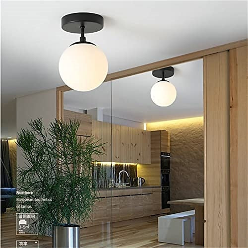 LED Flush Mount Ceiling Light Glass Globe 1-Light Black Hallway Ceiling Lamp Minimalist