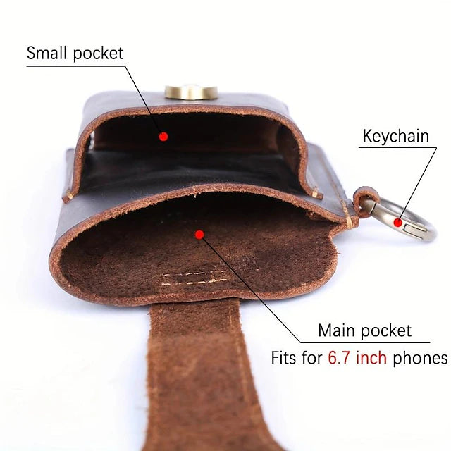 Vintage Genuine Leather Waist Bag Fits 6.7 Inch Cellphone Loop