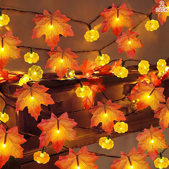 Thanksgiving Decoration Garland Maple Leaf Pumpkin String Lights Halloween