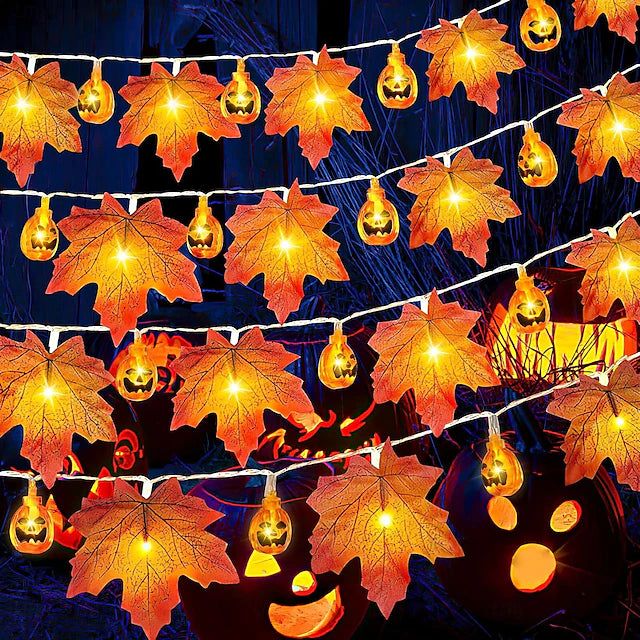 Thanksgiving Decoration Garland Maple Leaf Pumpkin String Lights Halloween